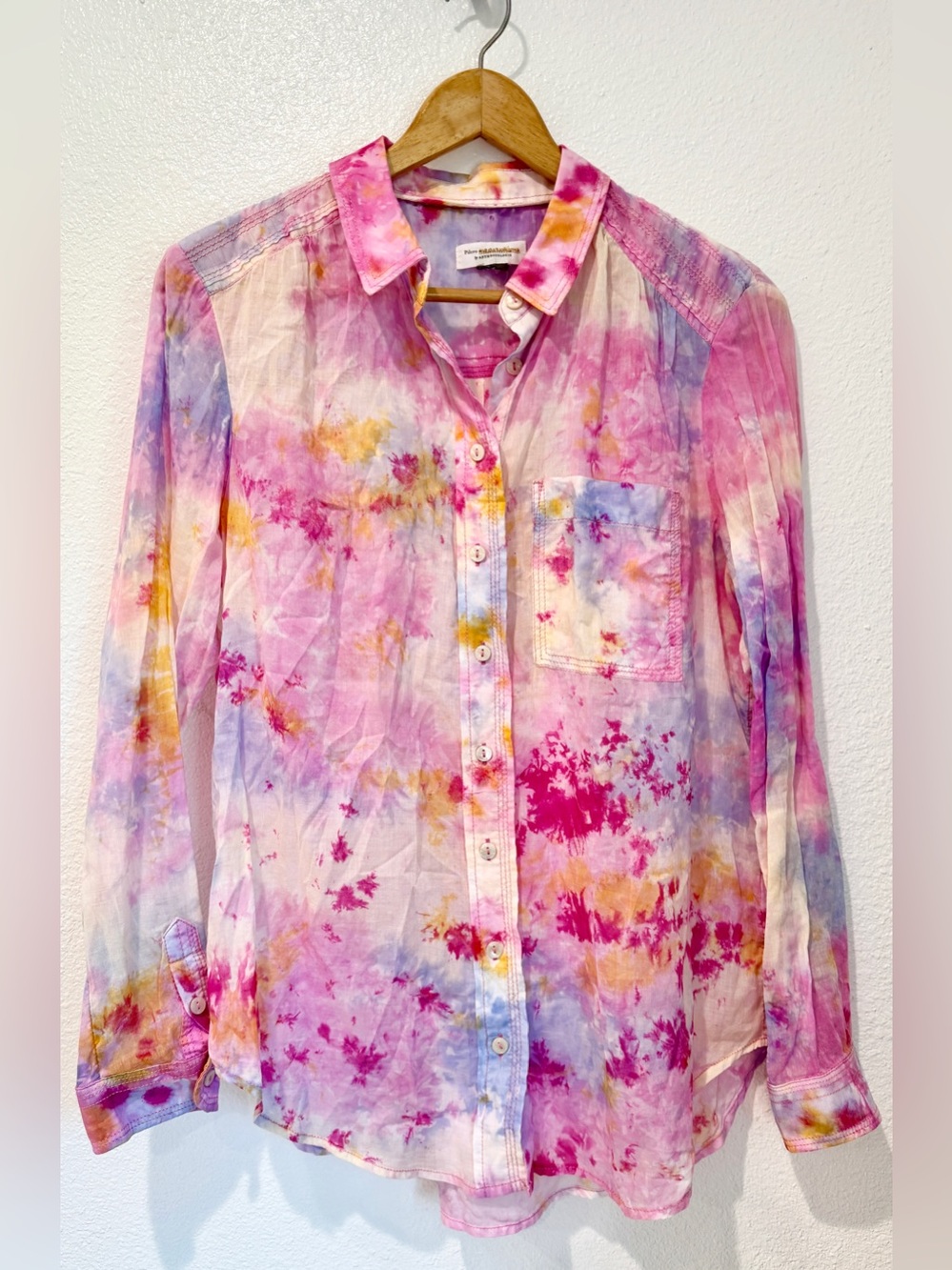 Anthropologie Pilcro Women S Top Cate Button Down Tie Dye Pink Peasant Boho